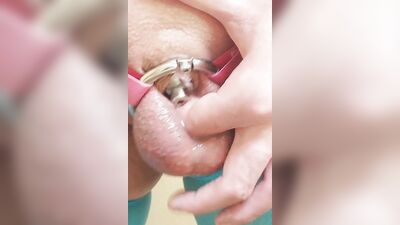 Rubbing my inverted cage cock like a pussy clit and cumming 4 times