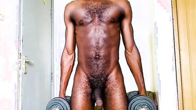 Nude Home Workout Session with me Rubbing My Cock at the End