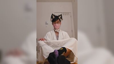 asian sissy femboy jerk his useless small penis