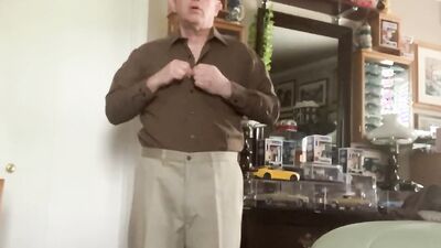 Daddy strips down to long dark socks and masturbates
