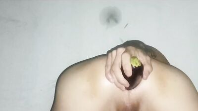 A thick cucumber prepares my ass, an eggplant.
