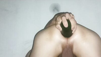 A thick cucumber prepares my ass, an eggplant.