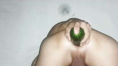 A thick cucumber prepares my ass, an eggplant.