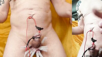 CBT electro in urethra and ass with clothes pins webcam live show