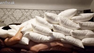 Humping 18 Super Soft Pillows on Leather Sofa