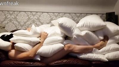Humping 18 Super Soft Pillows on Leather Sofa
