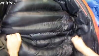Humping 20 Down Puffer Jackets in an Inflatable Pool