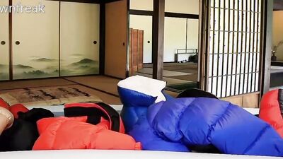 Humping 20 Down Puffer Jackets in an Inflatable Pool