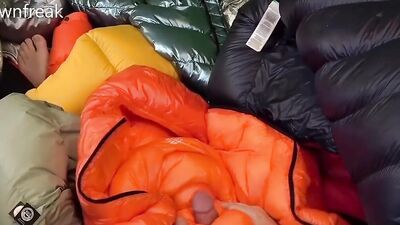 Humping 20 Down Puffer Jackets in an Inflatable Pool