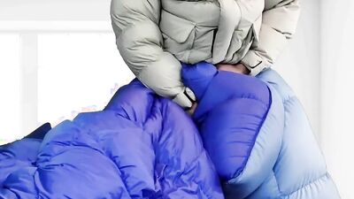 Humping Super Puffy Comforter While Wearing Super Puff Jacket
