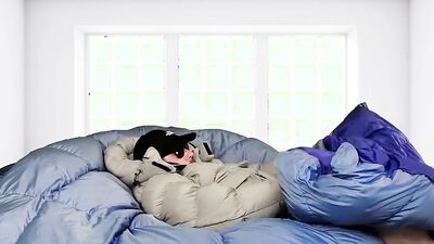 Humping Super Puffy Comforter While Wearing Super Puff Jacket