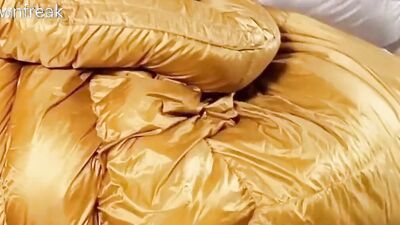Humping Silky Smooth EMS Down Bag on Leather Sofa