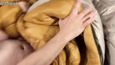 Humping Silky Smooth EMS Down Bag on Leather Sofa