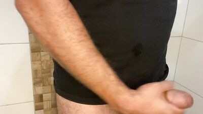 Big cock mushroom head boy handjob and cumming a lot in the bathroom