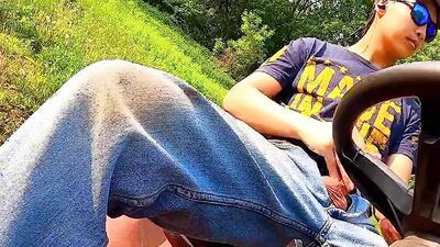 Cum and Piss All Over Myself While Riding My Lawn Mower