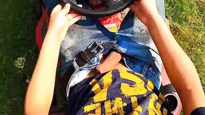 Cum and Piss All Over Myself While Riding My Lawn Mower