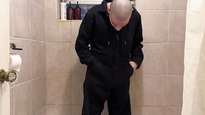 Dec 11 2022 - Dark blue coveralls omorashi pee and shower