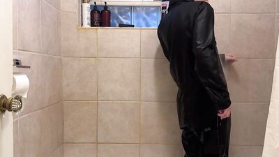 Dec 11 2022 - Dark blue coveralls omorashi pee and shower