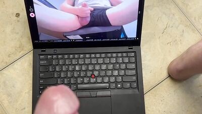 Solo masturbation in home office