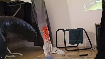 Crossdresser anal fucked by sex machine and huge anal plug