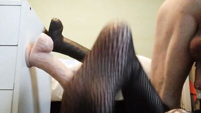 Crossdresser sissy gay riding big dildo