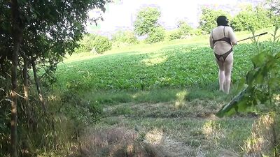 Public wanking in fetish-lingerie. Horny time in nature at cruising spot. Tobi00815