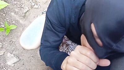 Behind the garage in public sucking a big dick to cum in your mouth!