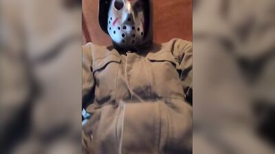 You won't run away from me! The MASKED man cums and moans from orgasm! Horror