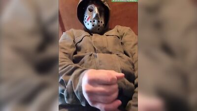 You won't run away from me! The MASKED man cums and moans from orgasm! Horror