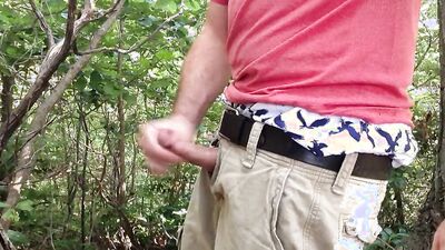 Jerking off in the woods, showing a little sagging in my favorite American Eagle AE boxers. Long edge session. Verbal