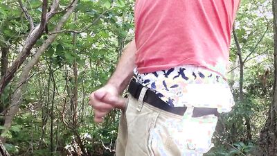 Jerking off in the woods, showing a little sagging in my favorite American Eagle AE boxers. Long edge session. Verbal