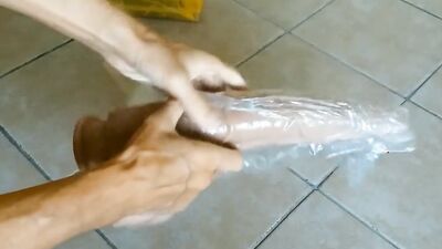 Unboxing and riding 41cm huge horse dick dildo