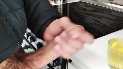 Horny Pig Pisses in a Cup and then Jerks off and Cums in the Piss