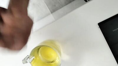 Horny Pig Pisses in a Cup and then Jerks off and Cums in the Piss