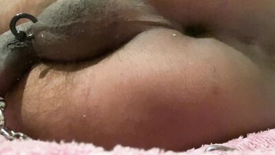 Inserting lemons in my ass while showing my pierced cock in chains Part I