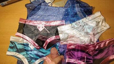 Satin panties shorts fuck cum jerk