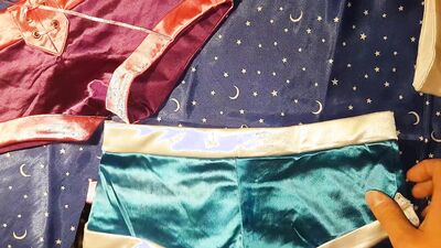 Satin panties shorts fuck cum jerk