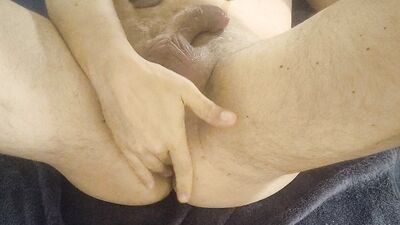 Jacking off with an cock ring and steel ball