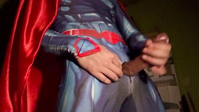 Superman jerk off and cumshot.