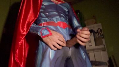 Superman jerk off and cumshot.