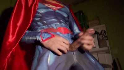 Superman jerk off and cumshot.