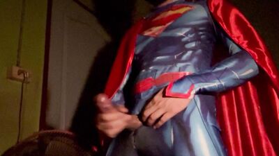 Superman jerk off and cumshot.