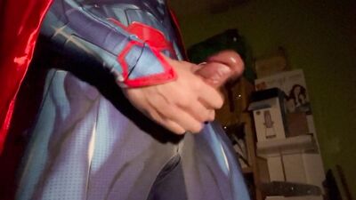 Superman jerk off and cumshot.