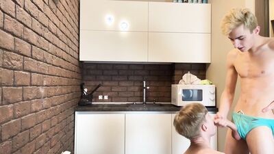 Fucked each other in swimming trunks in the kitchen