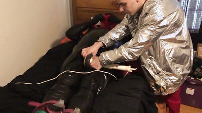 Jun 15 2022 - Rubber Boy in RUBBER Has fun with my sweaty shirt in some light bondage