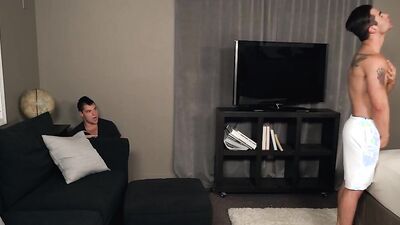 BROMO - Lucas Leon Finds A Naked Stalker In The Corner & Gives Him What He Wants, His Thick Cock