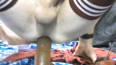 Hard fuck w/ 2 big dildos and self penetration