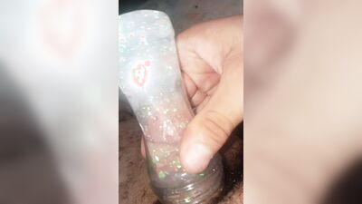 a delicious handjob with a condom, and using slime for greater pleasure.