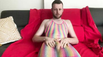 Straight Guy Dresses up in Rainbow to jerk off and fuck his ass with a dildo