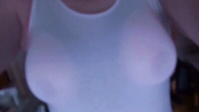 Fake Boobs FF-Cup: Getting white bodysuit wet with enourmous strapon tits. Shaved Sissy Tobi00815
